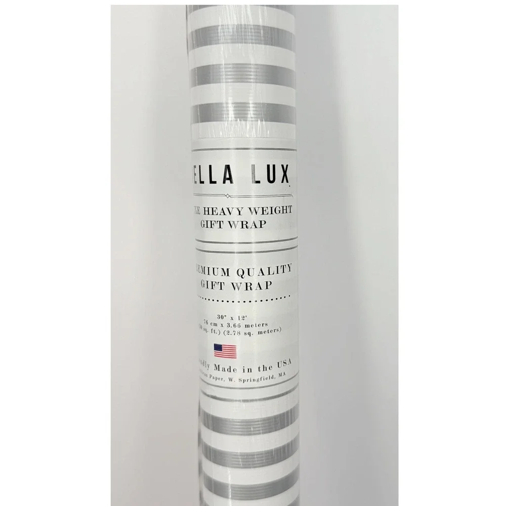 Bella Lux Silver White Striped Heavy Weight Gift Wrap 30 SqFt Party Chic 109-12